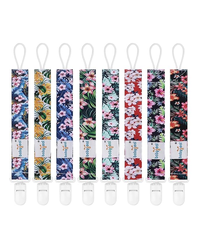 Babygoal Hawaii Pacifier Clips 8 Pack, Pacifier Holder Clips for Baby Boys and Girls Fits for Most Pacifier, Binkie Styles & Baby Teethers & Toys and Gift-Neutral Color 8PB28