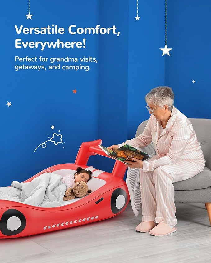 QPAU Inflatable Kids Bed, Toddler Travel Bed with Sides, for Camping, Traveling, Hotel, or Home Use, Hand Pump Included