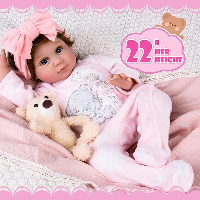 Aori Reborn Baby Dolls 22 Inch Realistic Girl - Lifelike Weighted Newborn Toddler with Feeding Bottle & Magnetic Pacifier, Handapplied Wig Hair, Soft Body, Gift for Kids 3+,Collectors