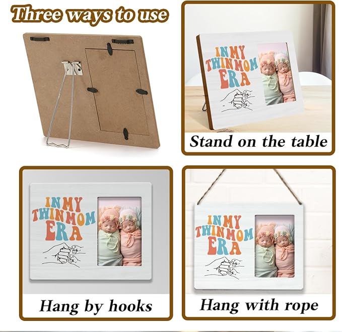 Twins Picture Frames Baby Items Twin Boys Girls Gifts For Mom Twice in My Twin Mom Era Signs Photo Frame Table Desk Decor for Home Livingroom Bedroom Tabletop DisplayFrame