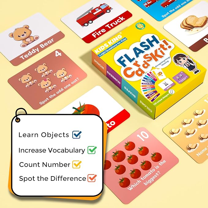 Baby Learning Flash Cards for Toddlers 1-7, Learn to Think Logically | Words Number Color Shape | 100 Double-Sided Cards Design, Educational Toys for Preschool Kindergarten Pre-K 12 Month