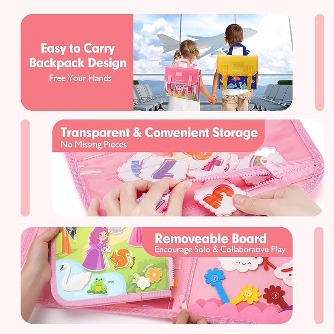 hahaland Montessori Toys for Baby Girls, Busy Board Girl Birthday Gift 17 in 1 Preschool Learning Activities with 12 Life Skill, Number,Shape,Dressup,Animal,Figures,Baby Girl Easter Gifts