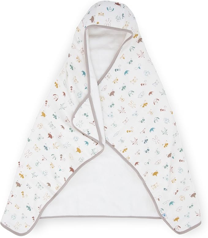 Little Unicorn Premium Hooded Bath Towel| Absorbent Cotton & Terry Blend | Larger Size, 1-6 Years (Animal Crowd)
