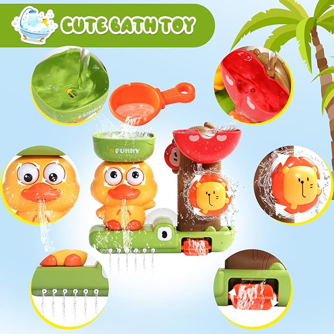 Baby Bath Toys for Kids Ages 1-3 Interactive Toddler Bath Toys Mold Free Duck Sensory Bathtub Water Shower Toys with 3 Stacking Cups for 12+ Months Boys Girls Gifts