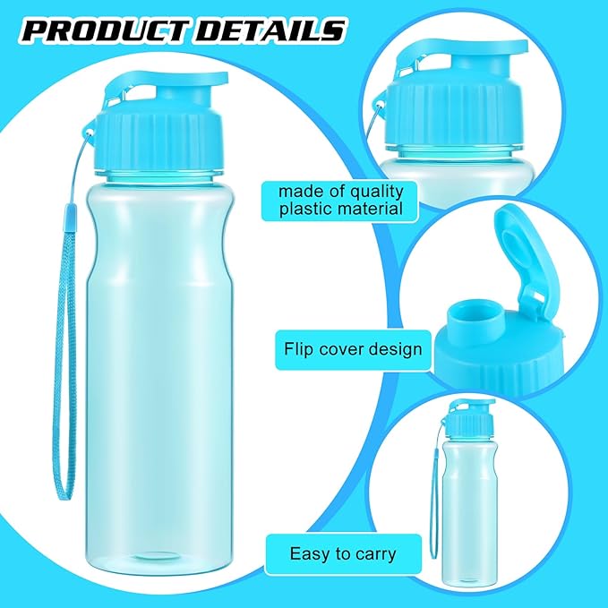 Olgaa 12 Pcs Water Bottles Bulk 17 oz Reusable Leak Portable Plastic Sports Drink Water Bottles with Handle Strap for Cycling Camping Hiking Gym Yoga (Colorful 01)
