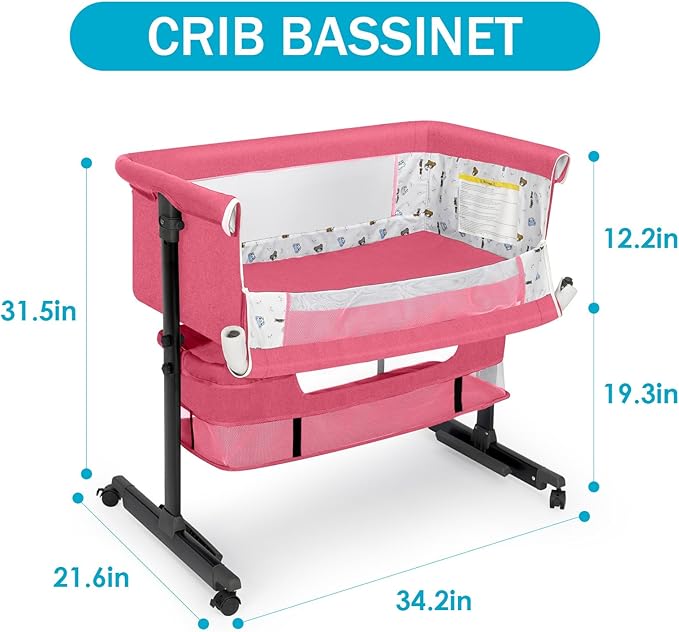 Baby Bassinet, Baby Basinet Bedside Sleeper, Easy to Fold Portable Crib Side Bassinet 2025new Style Girl/boy bassinets (Pink)
