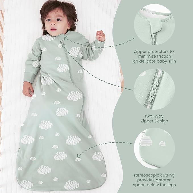 Unisex Sleeping Bag for Babies and Toddlers 1.0 Tog Sleep Sack 0-6Months, Baby Sleep Sack, Newborn Sleep Sack, Wearable Blanket Baby, One Piece Long Sleeves, Gifts for Toddlers