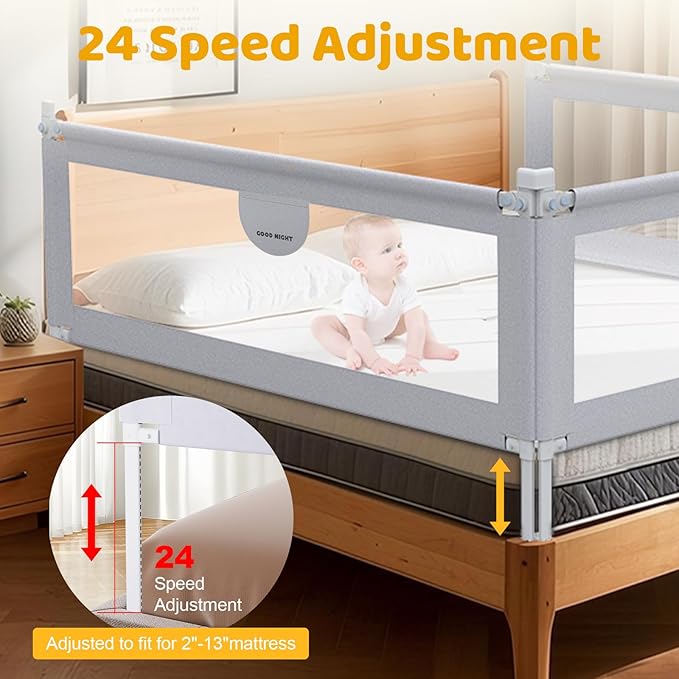 omzer Bed Rail for Toddlers - 3 Sides Safety Baby Bed Rail Guard with Child Lock, Infants Height Adjustment Queen Size Bed Rail for Toddlers,78.74"X78.74"X59"