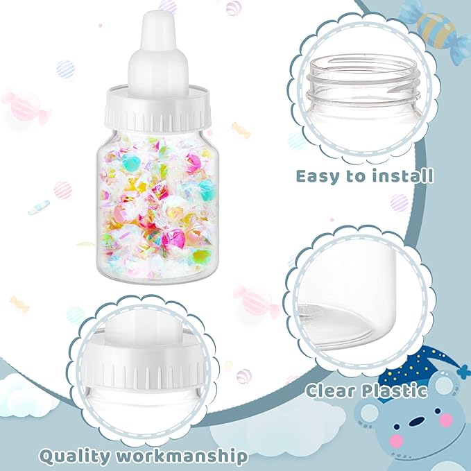 36 Pcs 3.5 Inch Baby Bottle Shower Favor Mini Plastic Candy Bottle Clear Bottles for Baby Shower Mini Feeding Candy Box for Party Favor Gift Decor(White)