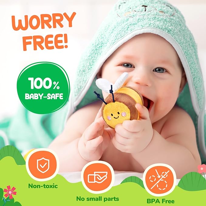 JoyCat Baby Toy for 6-12 Months, Fun Beehive with 5 Stuffed Sensory Bees, Crinkle, Rattle, Mirror, Montessori Toys for 6-9 Months Old Babies, Infant Toys Baby Shower Birthday Gift