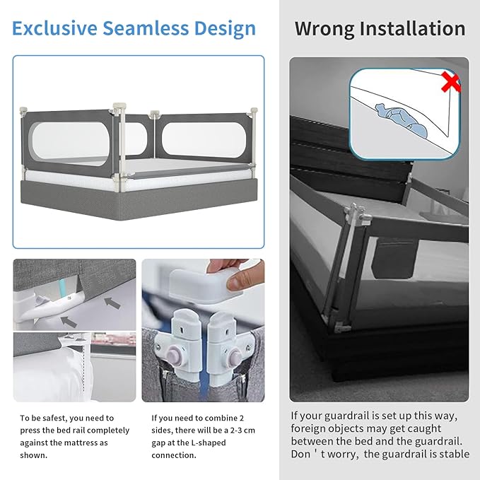 MagicFox Bed Rails for Toddlers, Extra Tall 32 Levels of Height Adjustment Specially Designed for Twin, Full, Queen, King Size - Safety Bed Guard Rails for Kids (Grey, 1 Side:78.74"(L) ×27"(H))