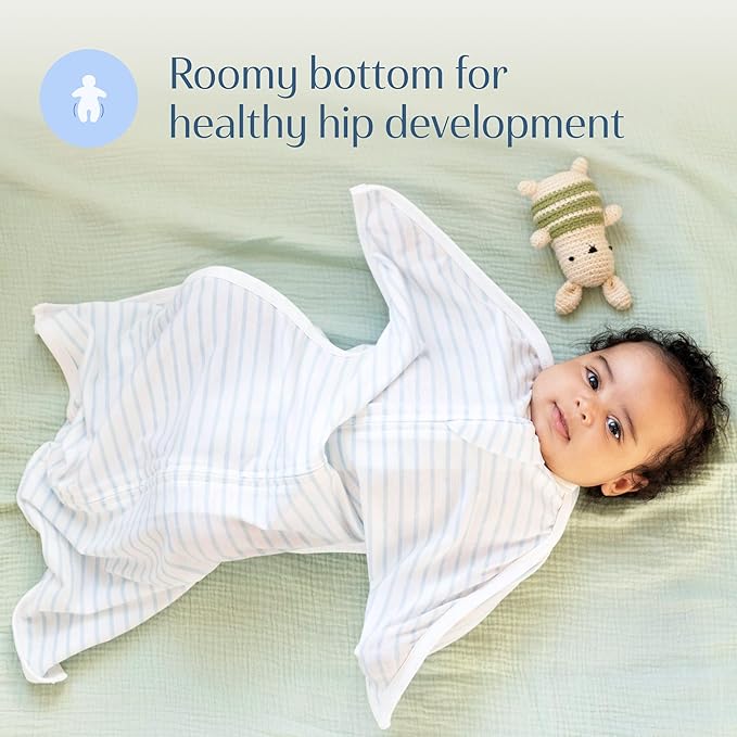 SleepingBaby Zipadee-Zip Transition Swaddle - Cozy Baby Swaddle Blanket with Zipper Convenience - Roomy Wearable Blanket for Easy Diaper Changes - Blue/Cream, Small (4-8 Month)