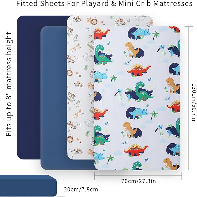 Crib Sheet for Boys and Girls, Super Soft Microfibre Crib Sheet Set, Breathable Cot Sheet, for Cot and Toddler Mattress, 130x70x20cm, 4pcs