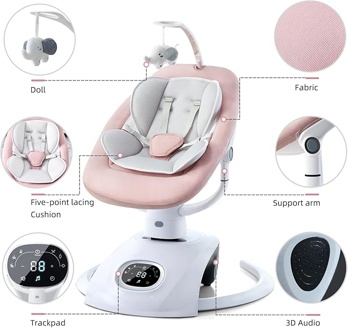 Baby Swing for Infants Electric Automatic Multi Motion Newborn for Girl & Boy with Remote Control, 5 Speed, 13 Melodies, Pink