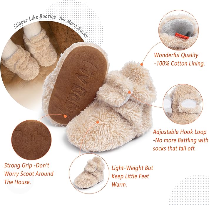 Sawimlgy Newborn Infant Baby Girl Boy Cotton Booties Stay On Sock Slippers Soft Bedroom Shoes Non-Skid Ankle Boots With Grippers Toddler Crib Warm Shoe First Walker Birthday Shower