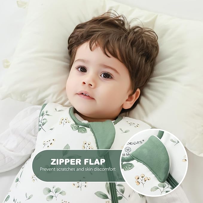 Mosebears Unisex Rayon Made from Bamboo Sleep Sack with 2-Way Zipper,2.5 Tog Baby Winter Sleep Sack(Plant,6-18 Months)