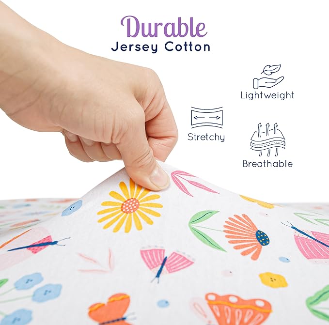 GROW WILD Butterflies & Flowers Fitted Crib Sheets Girl (3 Pack) - Soft Jersey Cotton Fitted Sheet, Toddler Bed Mattress & Baby Crib Bedding Set for Girls, Baby Girl Nursery Crib - Pink & White