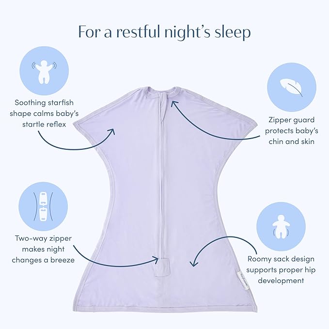 SleepingBaby EverSoft Zipadee-Zip Transition Swaddle - Roomy Wearable Blanket with Two Way Zipper - Viscose from Bamboo - Lilac, Medium (6-12 Month)