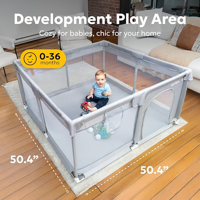 MioTetto Baby Playpen 50x50 – Portable Play Pen, Playpen for Babies and Toddlers with Gate and Breathable Mesh – Indoor, Outdoor Baby Play Yard with Balls & Hangers - Safe and Sturdy Play Pen
