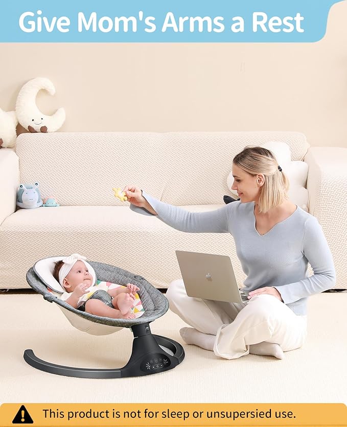 LAREX Baby Swings Electric Baby Swing Bluetooth Infant Swing Portable Rocker with 5 Speeds, 1 Seat Position, Remote Control, Dark Grey