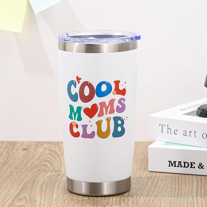 NOWWISH Mothers Day Gifts for Mom from Daughter Son - Cool Moms Club Tumbler - Funny Birthday Gifts for Women Mom Wife and Grandma (20 oz Tumbler, White)