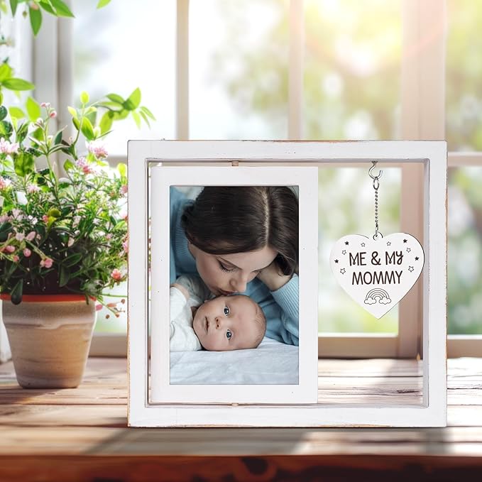Me and My Mommy Picture Frame,First Time Mom Gift,Mommy Gifts for New Baby,Mother to Be Presents,Room Decor Vintage Style,Baby Gender Neutral Rotating Photo Frame 4x6