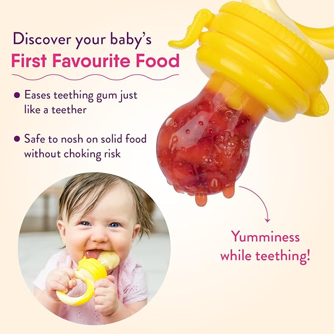 NatureBond Baby Food Feeder/Fruit Feeder Pacifier Nibbler (2 Pack) - Infant Teething Toy Teether Weaning in Appetizing Colors | + Additional Silicone Sacs