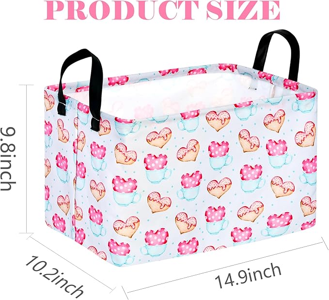Rectangle Heart Partten Kids Gift Storage Basket Home Shelf Storage Basket Organizer Box Clothes Laundry Hamper Toys Nursery Basket Baby Laundry Basket with Handles