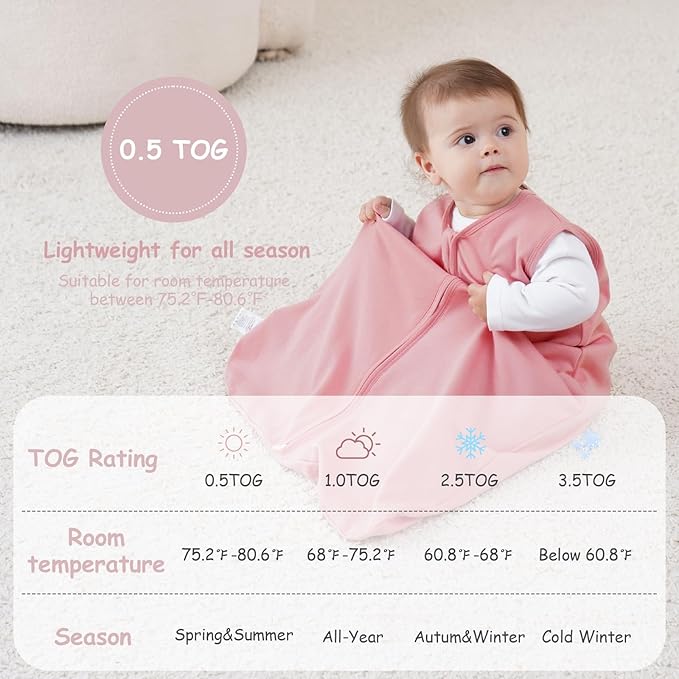 Looxii Baby Sleep Sack 0.5 TOG, 100% Cotton 3 Pack Wearable Blanket Baby Sleep Bag for Newborn Infant, 2-Way Zipper Lightweight Toddler Sleeping Sack 12-18 Months