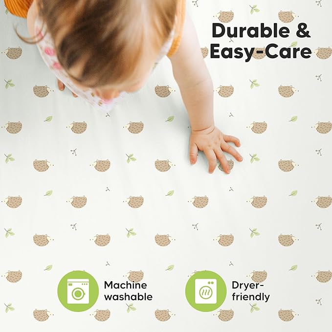 2-Pack Mini Crib Sheets Fitted - 38x26 Pack N Play Sheets for Pack and Play Mattress, Organic Cotton, Soft & Breathable Playard Bedding, Neutral Mini Toddler Bed Cover for Boys, Girls (Nibbles/Bruce)