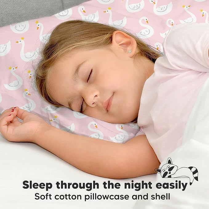 Toddler Pillow with Pillowcase - 13x18 My Little Dreamy Kids Travel Bed Pillows for Sleeping, Organic Cotton Small Pillowcase, Soft & Breathable, Machine Washable, Toddlers 2-5 Years Old (Swan Lake)