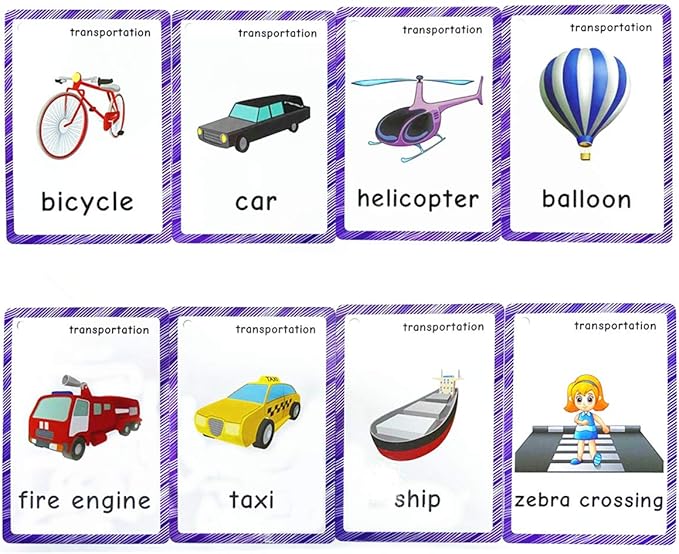 SANTSUN Set of Transportation Flashcards for Toddlers(22 pcs)| Kids Vocabulary Picture Montessori Pocket Cards | Perfect for Preschoolers & Kindergarteners, Teacher/Autism Therapists Tools