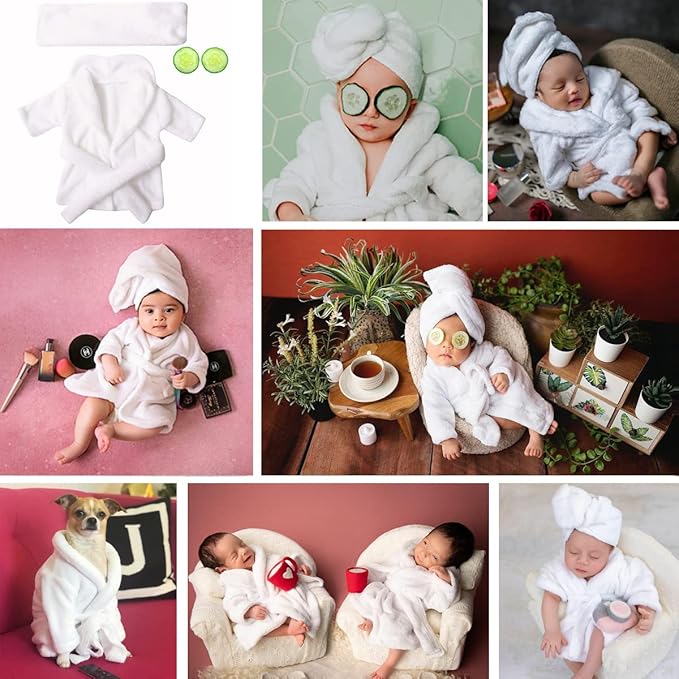 M&G House Newborn Photography Props - Bathrobe Outfits for Baby Photoshoots - Girl Baby Robe - Newborn Costume - White (0-6 Months)
