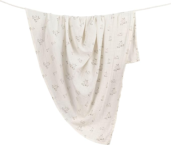Crane Baby 100% Organic Cotton Bunny Single Baby Swaddle Wrap for Boys and Girls, Gender Neutral Newborn Swaddling Blanket, Baby Registry and Gift, 47 x 47 inches