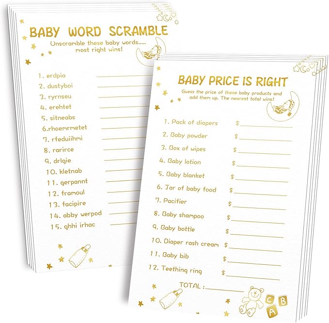 Baby Shower Games for Boy or Girl-2 Games(50 of Each),Double-Sided,Thick Cardboard,with Answer Keys