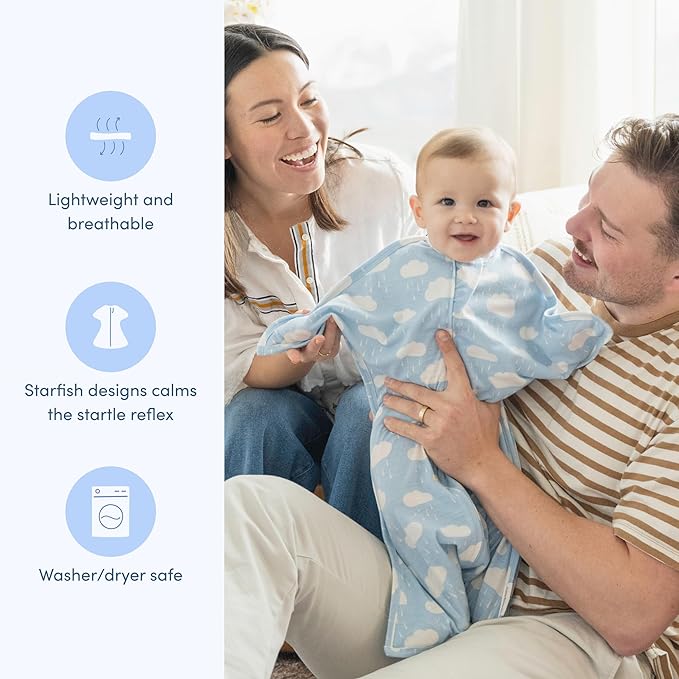 SleepingBaby Zipadee-Zip Transition Swaddle - Cozy Baby Swaddle Blanket with Zipper Convenience - Roomy Wearable Blanket for Easy Diaper Changes - Spring Showers, X-Small (3-6 Month)