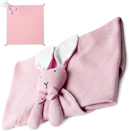 Baby Lovey Blanket – Muslin Security Blanket with Plush Bunny for Newborn Boys or Girls – Soft and Cozy Lovey 24 x 24 inches