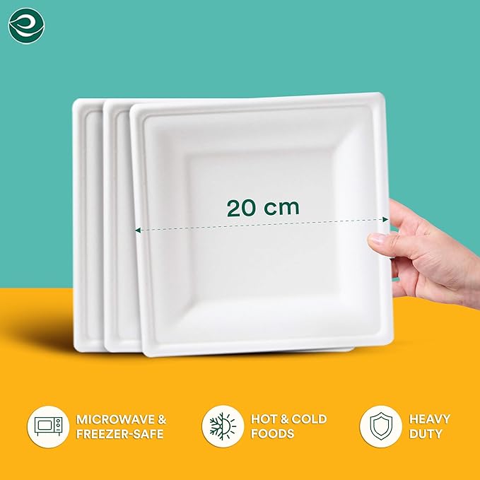 ECO SOUL Pearl White Square Paper Plates (100, 8 Inch)