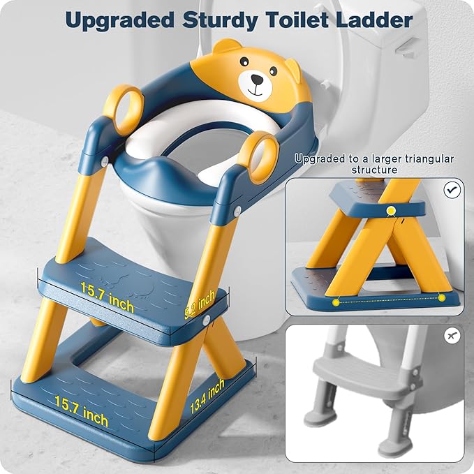 Potty Training Seat, Upgrade Toddler Toilet Seat for Kids Boys Girls, 2 in 1 Potty Training Toilet for Kids, Splash Guard Anti-Slip Pad Step Stool(Blueyellow)