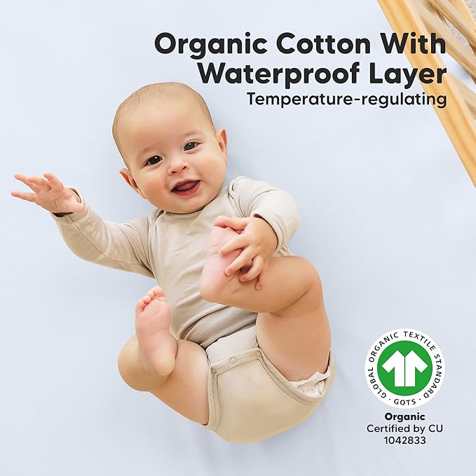 2-Pack Waterproof Crib Sheets for Boy, Girl - Organic Cotton 52X28 Fitted Crib Sheets Neutral,Crib Mattress Protector Sheets,Soft Toddler Bed Sheets,Washable Infant Fitted Baby Crib Sheets (Blue Flax)