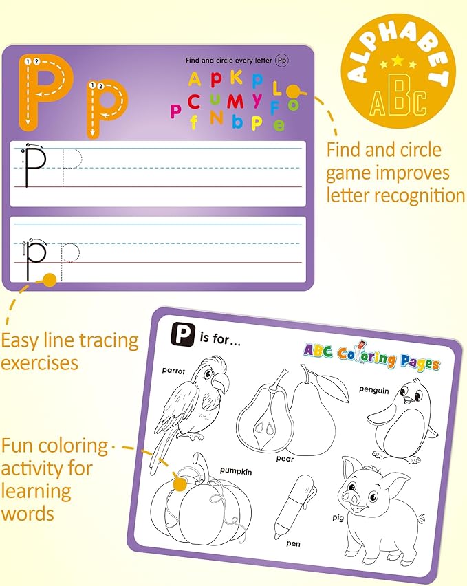 Coogam Handwriting Drawing Practice Cards, 36pcs Alphabet Number Painting Coloring with Pens, Double Sided Write and Wipe Tracing Flashcards, Educational Montessori Toy Gift for 3 4 5 Year Old Kids