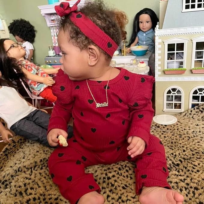 Fullfamous Baby Girl's 3pc Rib Frill Long Sleeve Romper and Pant Set