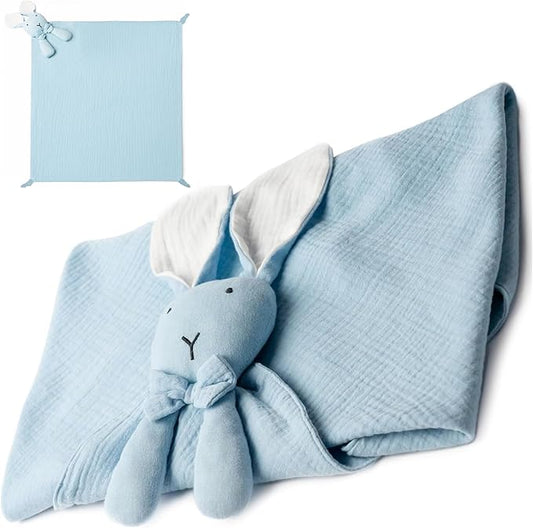 Baby Lovey Blanket – Muslin Security Blanket with Plush Bunny for Newborn Boys or Girls – Soft and Cozy Lovey 24 x 24 inches