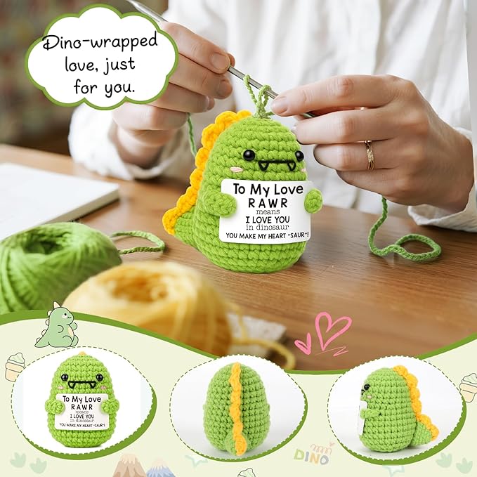Mini Gifts for Him Her Cute Handmade Crochet Dinosaur Gift for Couples Boyfriend Girlfriend I Love You Wedding Anniversary Christmas Birthday Gift for Women Men Husband Wife Romantic To My Love Dino