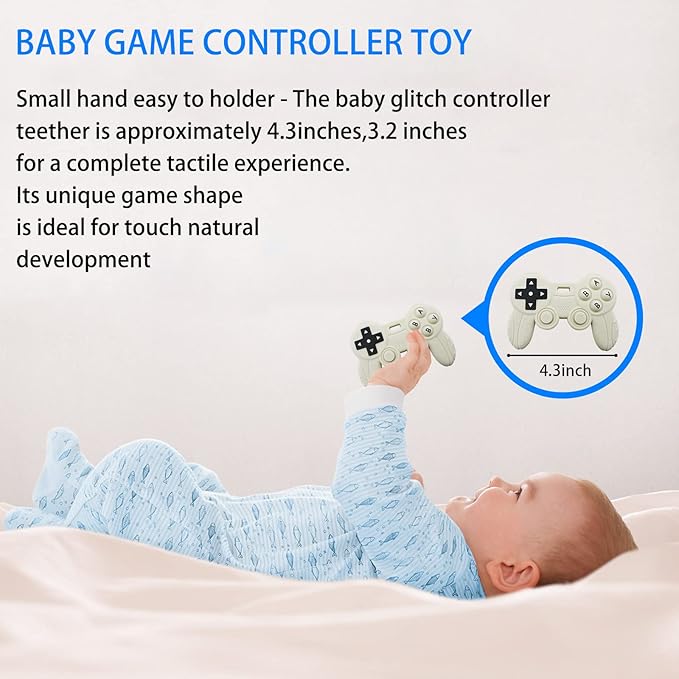 Cool Remote Game Control Teething Toy for Babies 0-6 6-12 Months,Game Controller Teether for Gamer Parents,Baby's First Valentines Day Gifts,Silicone Remote Chew Toys(White