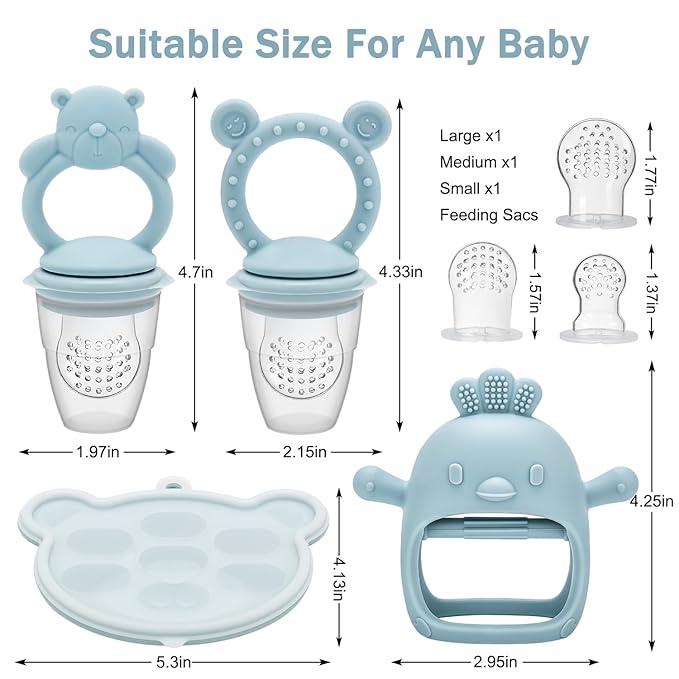 Baby Silicone Fruit Food Feeder Pacifier & Breastmilk Popsicle Freezer Molds,BPA Free Baby Food Storage Containers Frozen Ice Tray for Baby Feeding Safely, Infant Fruit Teething Toy (Blue)