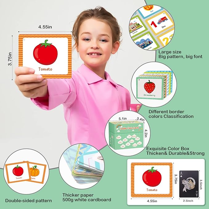 105 Cards, 269 Pictures ABC Alphabet Flash Cards for Toddlers 2-4 Years, Toddler Flash Cards for 1,2,3,4,5,6 Years Kids, ABC Animals Fruits Vegetables Number Transportation Color Shape Sigh Words