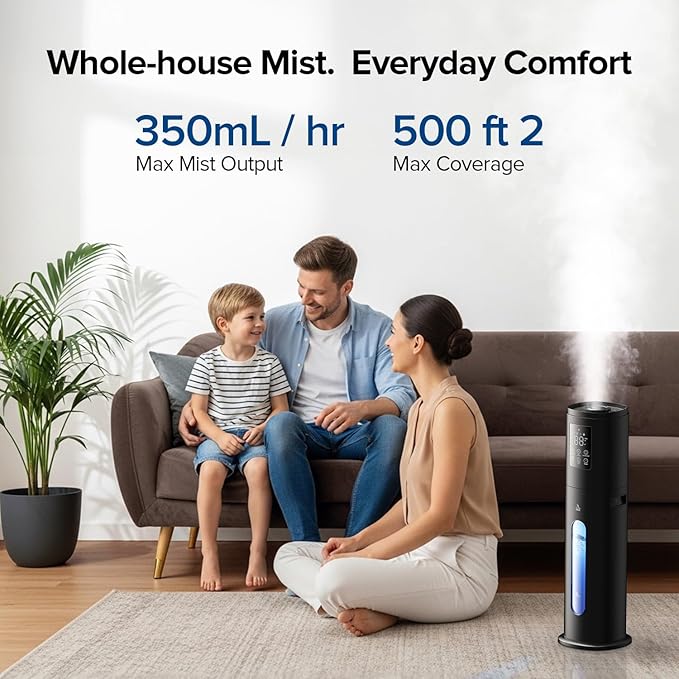 Smart Humidifiers for Bedroom Large Room, 7L/1.85Gal Quiet Humidifiers with 350ML/H Large Mist Speed,Smart App & Remote Control, 4 Mist Levels,Easy Top Fill, Cool Mist Humidifier for Home & Office