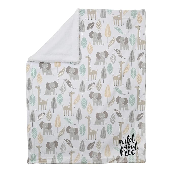Lambs & Ivy Jungle Friends Elephant/Giraffe Safari Soft Fleece Baby Blanket