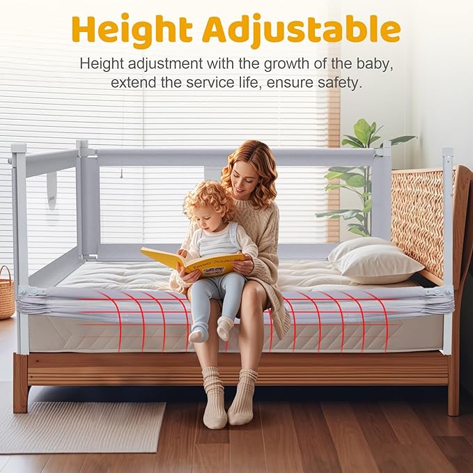 omzer Bed Rail for Toddlers - 3 Sides Safety Baby Bed Rail Guard with Child Lock, Infants Height Adjustment Queen Size Bed Rail for Toddlers,78.74"X78.74"X59"